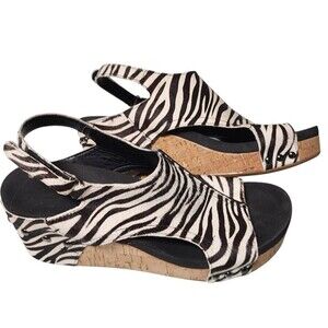 Corky's Carley Pasture Zebra Boutique Wedge Sandals Leather Horse Hair Size 10